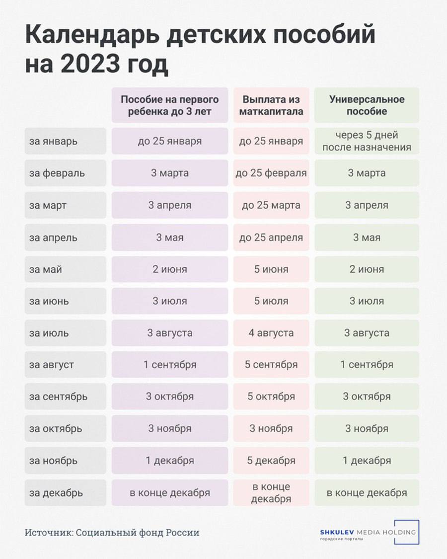 Календарь детских пособий 2023 - Чита.дети